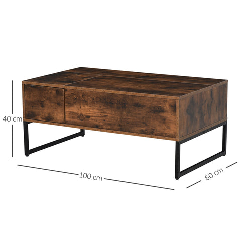 Rootz Salontafel - Salontafel - In Hoogte Verstelbaar Blad - 100L x 60D x 40H cm - Opbergruimte - Top Lift - Ruimtebesparend - Bruin - Bewerkt Hout - Staal Gram