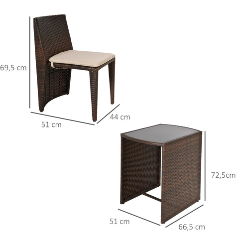 Rootz Garden set - PE/Rattan/Polyester - 3-part Garden seating group - Chic - Brown - 66.5 x 51 x 72.5 cm
