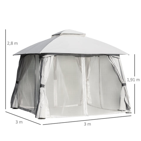 Rootz Pavilion - Party tent - Steel/Polyester - - Double roof - Light gray - 3 x 3 x 2.8 m