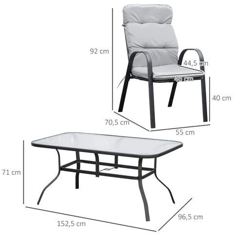 Rootz Garden Furniture Set - For 4 People - 1 Table And 4 Chairs Seating Set - Umbrella Hole - Steel + Polyester - Gray + Black - 152.5L x 96.5W x 71H cm