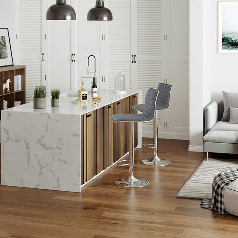 Rootz Bar Stools - Set Of 2 Bar Stools - Adjustable Bar Stool - Counter Stools - Kitchen Stools - Bar Stools For Small Spaces - With Backrest - Gris - 42 x 46 x (91-113) cm