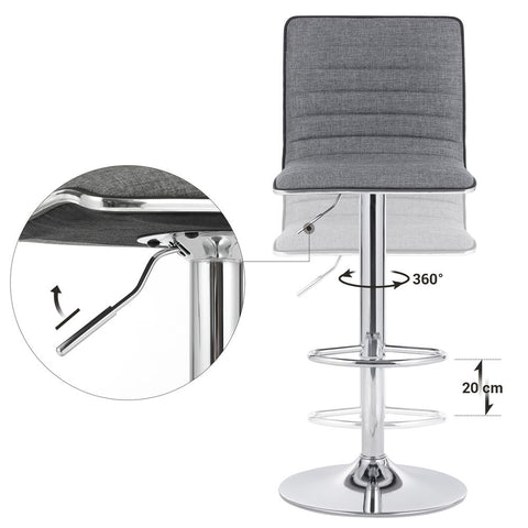 Rootz Bar Stools - Set Of 2 Bar Stools - Adjustable Bar Stool - Counter Stools - Kitchen Stools - Bar Stools For Small Spaces - With Backrest - Gris - 42 x 46 x (91-113) cm