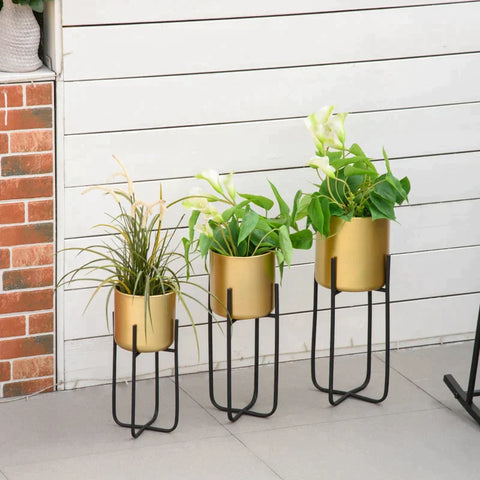 Rootz Bloemenstandaards - Set Van 3 Metalen Bloemenstandaards - Goud - 21.5L x 19B x 51.5H cm