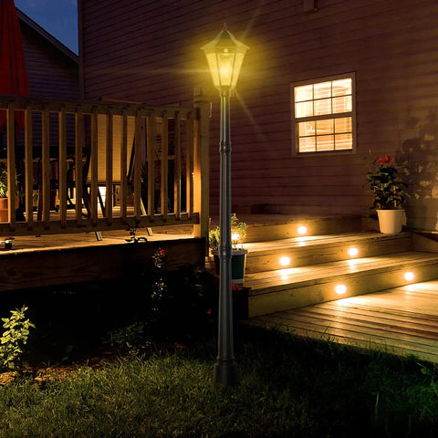 Rootz Garden Lamp Post Light - Solar Garden Lantern - Outdoor LED Solar Light - Outdoor Post Light - Aluminium - Tempered Glass - Black - 22 x 22 x 194 cm