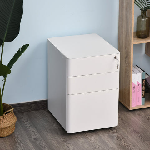 Rootz File Cabinet - Drawer Unit - Steel - Office Cabinet - Including Locker - White