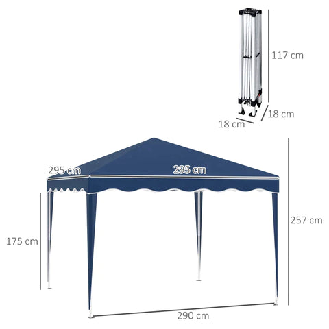 Rootz Folding Gazebo - Pavilion - Gazebo - Garden Pavilion - Garden Tent - Foldable Party Tent - Height-adjustable - Uv Protection - Blue - 295L x 295W x 257H cm