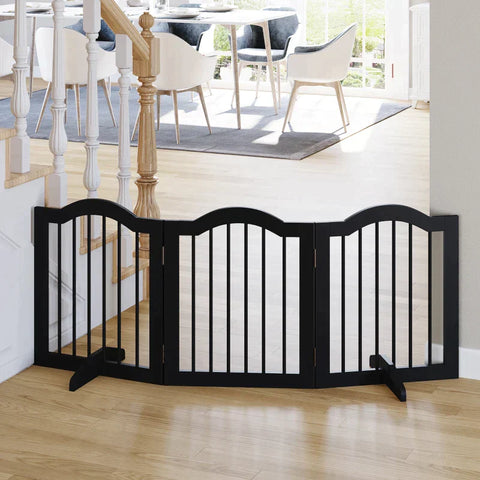 Rootz Dog Gate - Dog Barrier Safety Gate - Dog Guard - 3-part Grid - Barrier Door Safety Gate - Black - 154.5 x 29.5 x 61 cm