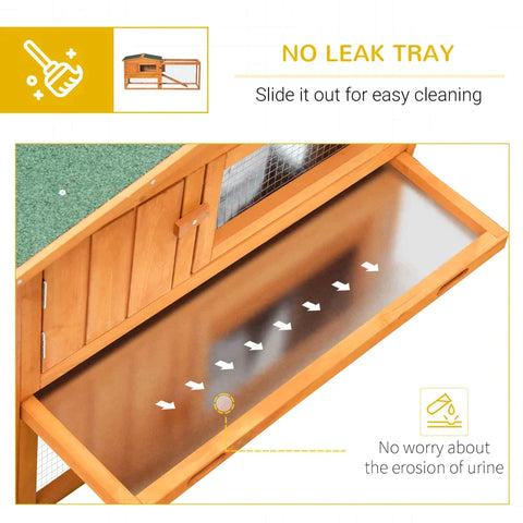 Rootz Small Animal Hutch - Rabbit Hutch - Rabbit Hutch And Run - Bunny Cage - Wooden Guinea Pig Hide House - With Sliding Tray - Fir Wood - Golden Red - 156 x 58 x 68cm