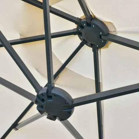 Rootz Double Sided Parasol - Parasol - Sun Umbrella - With LED Solar Lights - Cream White - 440 x 260 cm