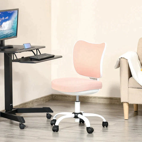 Rootz Office Chair - Swivel Chair Without Armrests - Height Adjustable Foam - ABS Metal - White/Pink - 46 x 51 x 78-87.5 cm