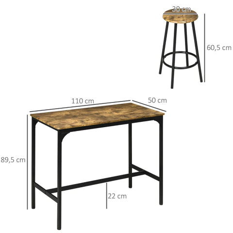 Rootz Bar Table Set - Industrial Design - 5 Pcs.table Set - 1 Bar Table - 4 Bar Stools - Seating Area - Kitchen Counter - Black + Brown - 110L x 50W x 89.5H cm.