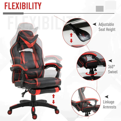 Rootz Gaming Chair - Office Chair - High Back Gaming Chair - Height Adjustable - PU Leather - 67cm x 69cm x 115-123cm