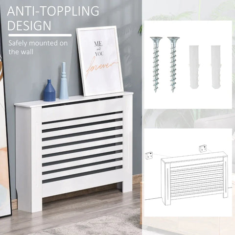Rootz Radiator Cover - Heating Cover - Wood Radiator Cover - White - 112 x 19 x 81 cm