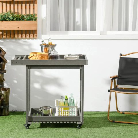 Rootz Serving Trolley with Towel Racks - 1 Bottom Shelf - 4 Wheels -  Dark Gray - 87cm x 50cm x 80cm