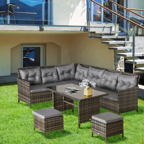 Rootz 6-piece Seating Set - Garden Set - Sofa Set - Garden Furniture Set Lounge - Polyrattan - Grey - 110.5L x 62W x 82H cm