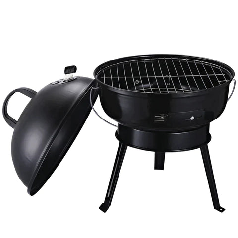 Rootz Charcoal Grill - Kettle Grill - Charcoal BBQ Grill - Windbreak Tripod Base - Camping - Picnic - Portable - Metal - Black - Ø36.5 x 54 cm
