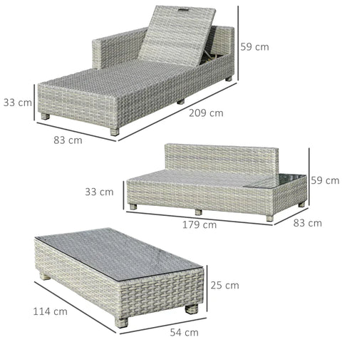 Rootz Polyrattan Tuinmeubelset - Tuinset - Loungeset - Loungemeubel Met Bijzettafel - Kussens - Grijs/Beige - 209B x 83D x 59H cm