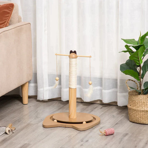 Rootz Scratching Post - Scratching Post for Cats - Scratching Toy with Ball Spring - MDF Sisal - Beige + Brown - 40 x 37 x 51 cm