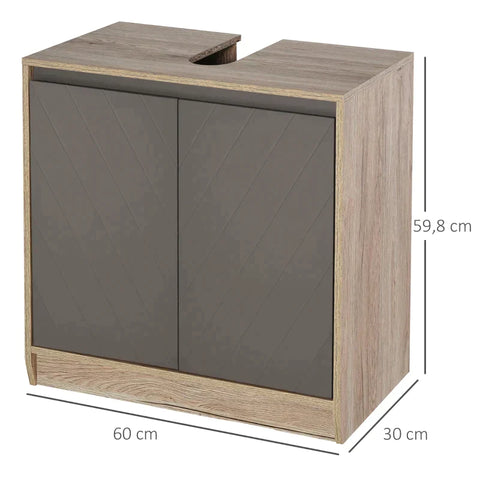Rootz Cabinet - Washbasin Cabinet - Bathroom Cabinet - Bathroom Furniture - 2 Doors Cabinet - Gray/Oak - 60 x 30 x 59.8 cm