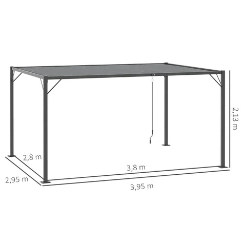 Rootz Pergola - Gazebo - With Slat Roof - Garden Gazebo - BBQ Gazebo - With Hand Crank - Roof Adjustable - Weatherproof - Aluminum - Grey - 3.95L x 2.95W x 2.13H m