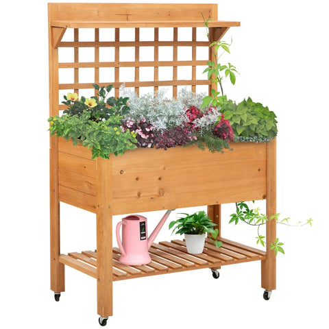Rootz Raised Bed - Plant Table - Flower Table - Work Table - Gardening Table - Wooden Plant Table - Garden - Balcony - Brown - 105 x 40 x 135 cm