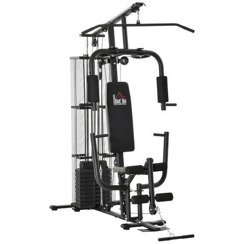 Rootz Gym Power Station - Fitnessstation - Multigym Fitnesscentrum - Fitnessapparatuur - Inclusief gewichten - Lat Pulldown - Leg Curl - Metaal - PU Kunstleer - Zwart - 150 x 110 x 210 cm