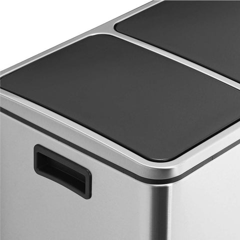 Rootz Trash Can - Trash Bin - Pedal Bin With 3 Compartments - Waste Separation System - With Foot Pedal - 3 Inner Bins - Kitchen Trash Can - Steel - Plastic - Silver-Black - 61.5 x 31.5 x 56 cm (L x W x H)