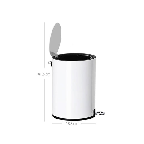 Rootz Trash Can - Soft Close Function - Ideal Waste Container - Bathroom Trash - Perfect Design - High-quality - Inner Bucket - Widely Applicable - Stainless Steel - White - 25.6 x 26.3 x 18.1 cm