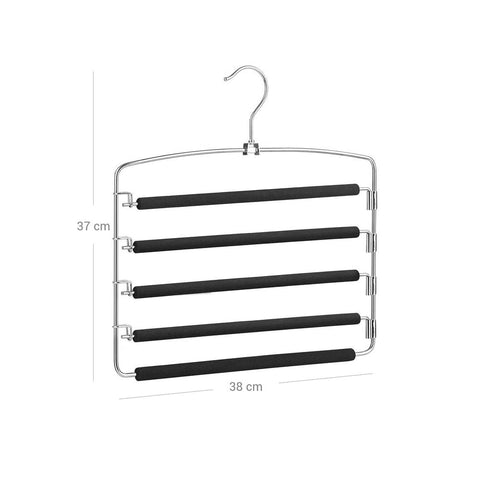 Rootz Hanger - 3 Pieces Hangers - Multiple Trouser Hangers - Clothes Hanger - Garment Hanger - Non-slip Hanger - Skirt Hanger - Kids' Hanger - Hanger With Clips - Silver-black - 38 x 0.5 x 37 cm (L x W x H)