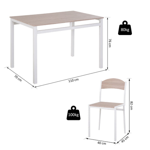 Rootz Esszimmerset - 5-teilig - Esstisch - Esszimmerstuhl - 1 Tisch - 4 Stühle - MDF - Metall - Grau - Weiß -