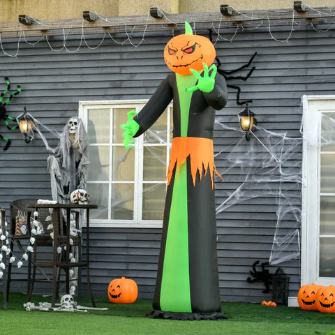 Rootz Halloween Ghost – Aufblasbarer Halloween-Kürbis – Kürbisgeist – mit LED-Lichtern – Grün/Gelb/Schwarz – 100 cm x 96 cm x 270 cm