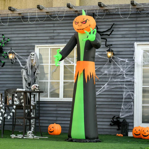 Rootz Halloween Ghost - Inflatable Halloween Pumpkin - Pumpkin Ghost - With LED Lights - Green/Yellow/Black - 100cm x 96cm x 270cm