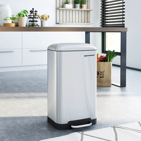 Rootz Trash Can - Soft Close Function - Ideal Waste Container - Bathroom Trash - Perfect Design - High-quality - Inner Bucket - Widely Applicable - Stainless Steel - Silver - 34.5 x 27.5 x 61.5 cm