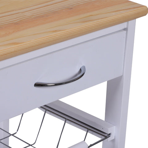 Rootz Kitchen trolley - Kitchen trolley - Serving trolley - Drawer - 2 Baskets - Wine rack - 4 Levels - Metal - White - Brown - 37.5 x 37.5 x 76.5 cm