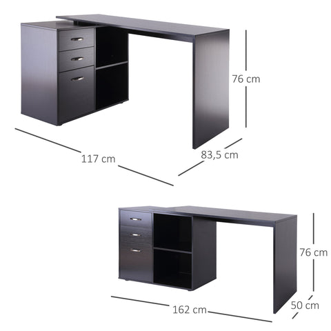 Rootz Desk - Computer Table - Corner Desk - Adjustable - Processed Wood - Storage Space - Drawers - 117 x 83.5 x 76 cm - Black