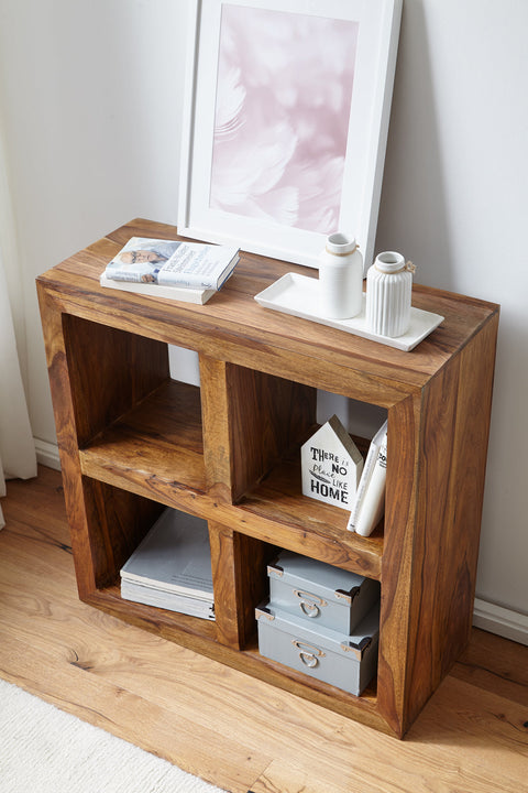 Rootz Standing Shelf - Solid Wood Sheesham - 82cm High - 4 Floors - Natural Product - Country Style Wooden Shelf