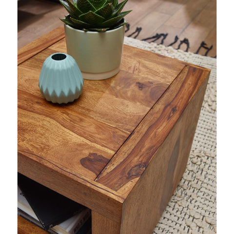 Rootz Coffee Table - Solid Wood Coffee Table - Bedside Table - Square Coffee Table - Open Compartment - Wood - 50x50 cm