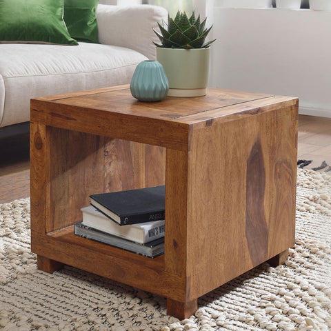 Rootz Coffee Table - Solid Wood Coffee Table - Bedside Table - Square Coffee Table - Open Compartment - Wood - 50x50 cm