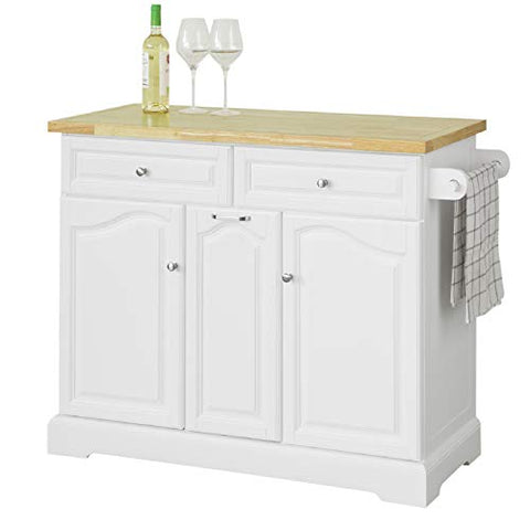 Rootz Kitchen Storage Trolley Kitchen Cabinet- Cupboard Sideboard Kitchen Island with 2 Drawers 3 Cabinets