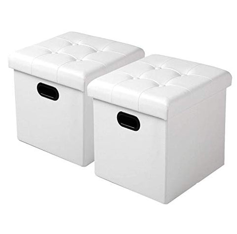 Rootz Sitzhocker - Storage Stool - Seating Chest - Footstool - Organizational Ottoman - Upholstered Bench - Furniture Cube - White - 37.5x37.5x38cm