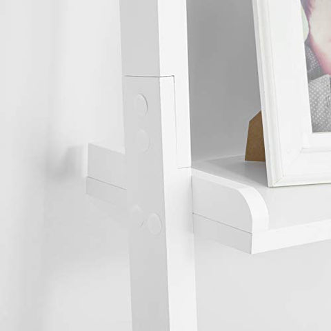 Rootz White Modern 5 Tiers Wood Ladder Shelf-Storage Display Shelving Wall Shelf Bookcase