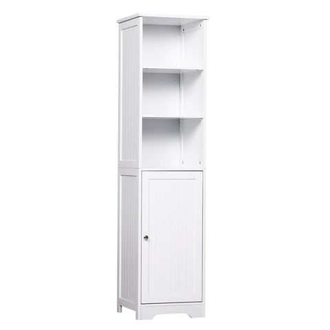 Rootz Bathroom Cabinet - Dresser - Bathroom Furniture - Standing Cabinet - High Cabinet - 3 Shelves - 1 Door - 40 x 38 x 160 cm - Wood - White