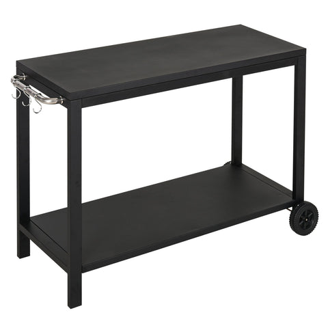 Rootz Keukentrolley - Serveerwagen - 2 Wielen - 3 Haken - 2 Niveaus - 128 x 46,5 x 86,5 cm - Zwart - RVS