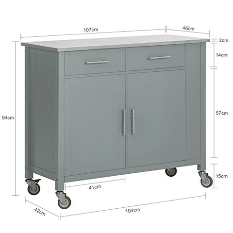 Rootz Kitchen Storage Trolley Cart with Stainless Steel Worktop-Kitchen Island Kitchen Cabinet Cupboard Sideboard on Wheels