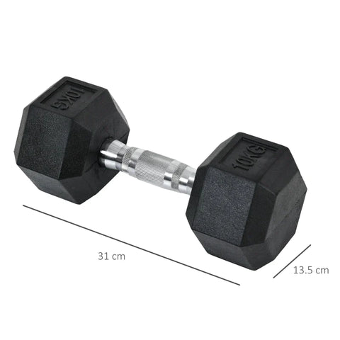 Rootz 2x10 kg Hexagonal Dumbbells - Rubber Dumbbell - Knurled Handle - Sports Hex Weights Sets - Weight Lifting Exercise - Home - Gym - Black