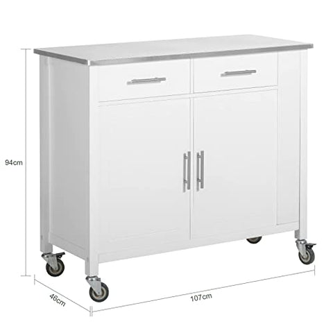 Rootz keukenopbergwagen met roestvrijstalen werkblad - keukeneiland keukenkast kast dressoir op wielen