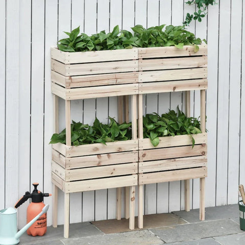 Rootz 4-piece Raised Bed - Planter - Planter Box - Made Of Wood - 4 Combination Modes In The Garden And Balcony - Natural - 50 x 30 x 60 cm