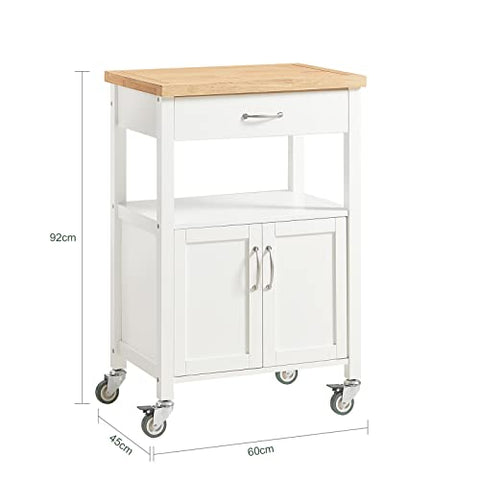 Rootz Keukentrolley Opbergwagen Serveerwagen Keukenkast met rubberen houten werkblad