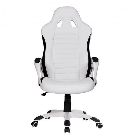 Rootz Executive Chair - White Gaming - Upholstered with Armrests - 110kg Sports Seat - Swivel Chair with Headrest - Modern Design - Racing Gamer Desk Chair