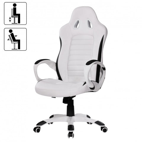 Rootz Executive Chair - White Gaming - Upholstered with Armrests - 110kg Sports Seat - Swivel Chair with Headrest - Modern Design - Racing Gamer Desk Chair